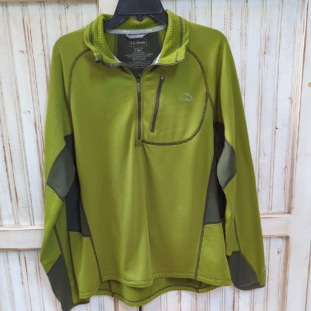 LL Bean, Avocado Green Lightweight Waffle Knit Quarter Zip. Lg